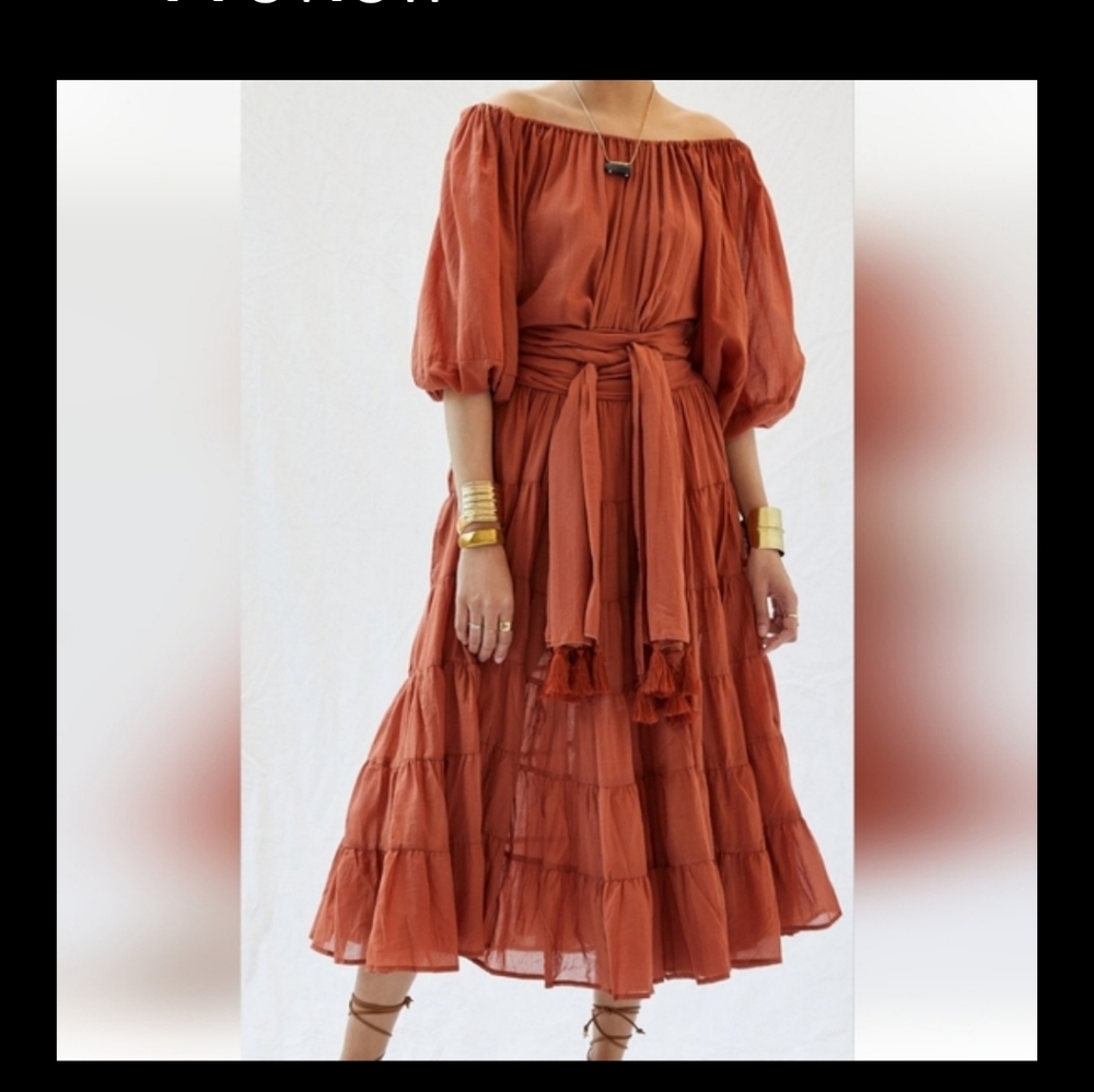 Erica Pena BRIELLE Rumba Layered off the sholder maxi dress. NEW, S/M si…